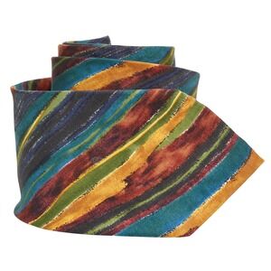 HUGO BOSS Men's 100% Silk Necktie Italy Designer Abstract Stripe Multi Colored
